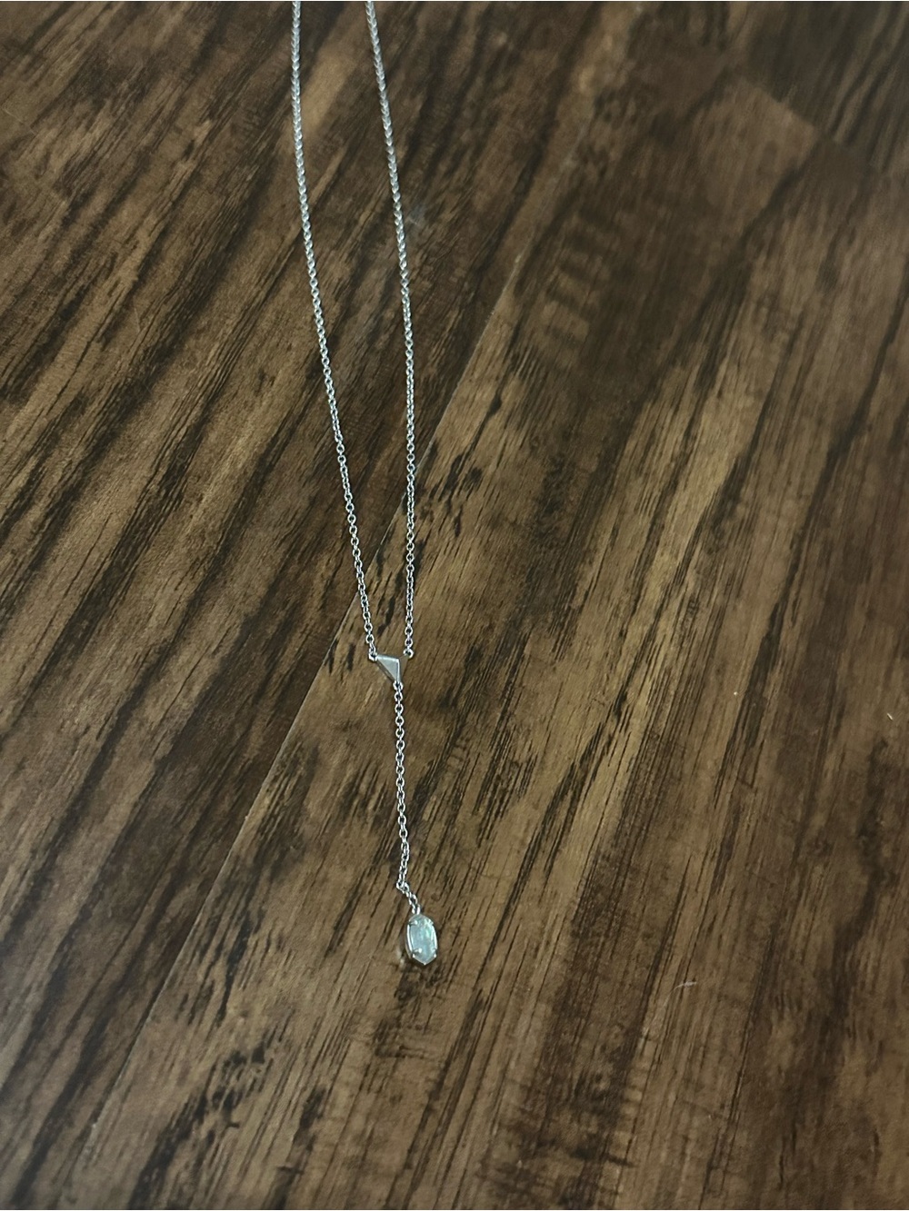 Kendra Scott Silver Lariat Necklace with Light Blue Teardrop
